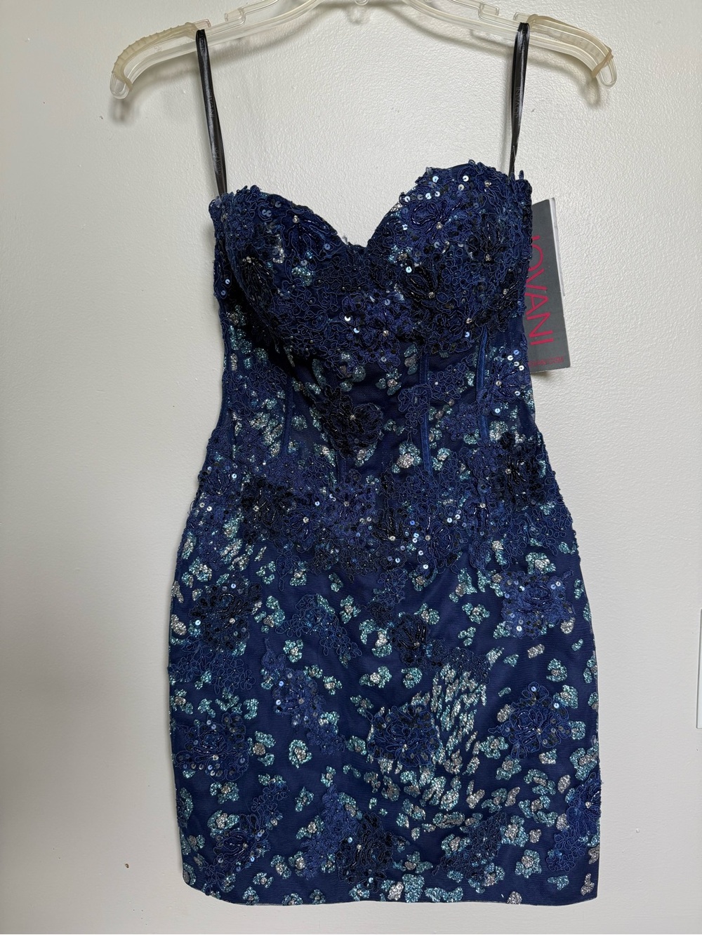 Jovani navy sequin strapless homecoming cocktail dress corset 00